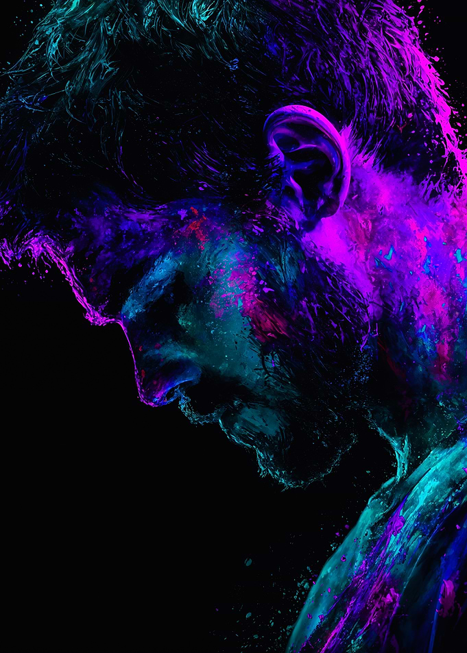 Side profile man neon colors