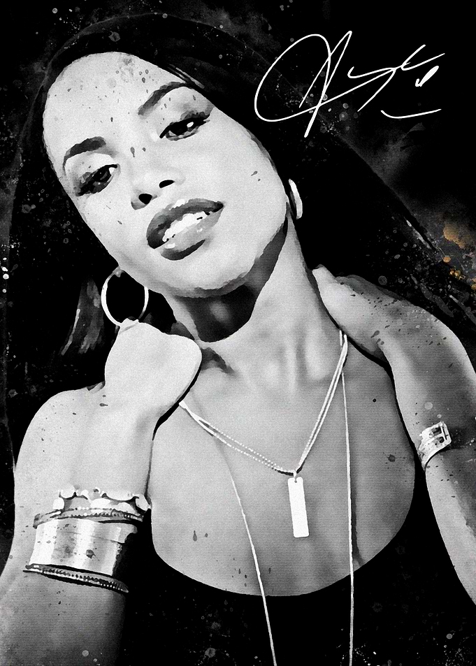 Aaliyah Black and White Portrait
