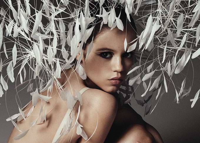 Jenna Ortega with White Feather Headdress