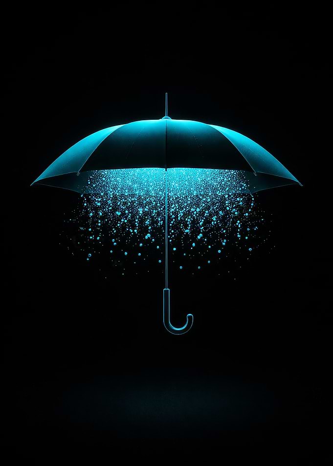 Glowing Blue Umbrella with Particles