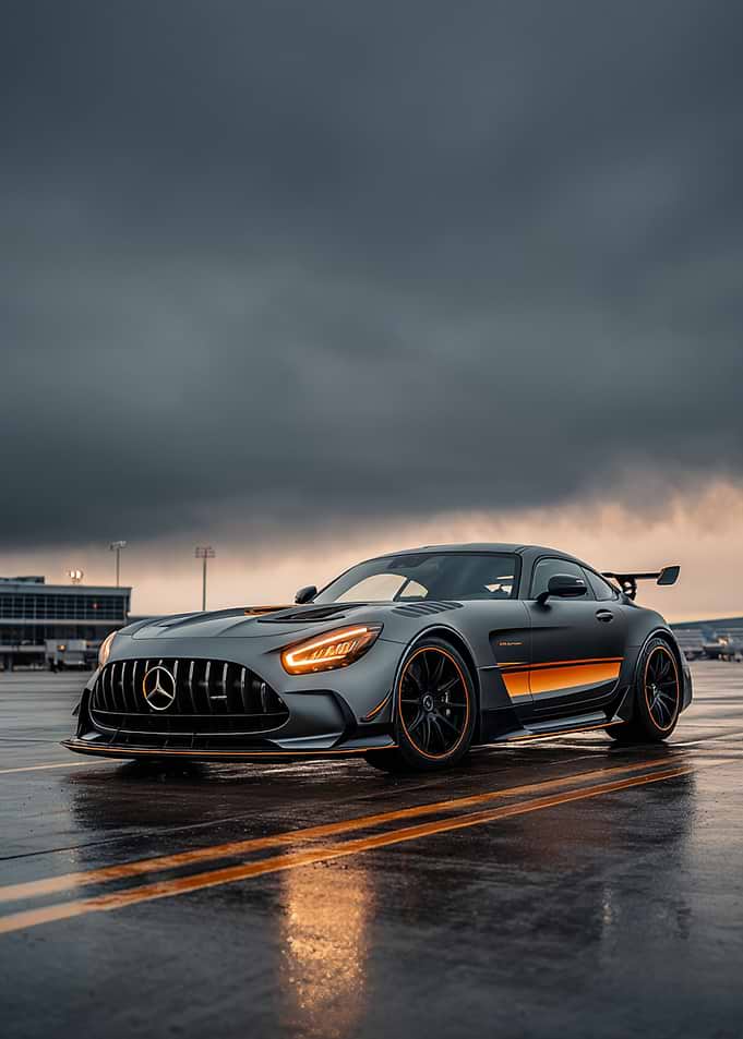 Mercedes-AMG GT R on wet tarmac