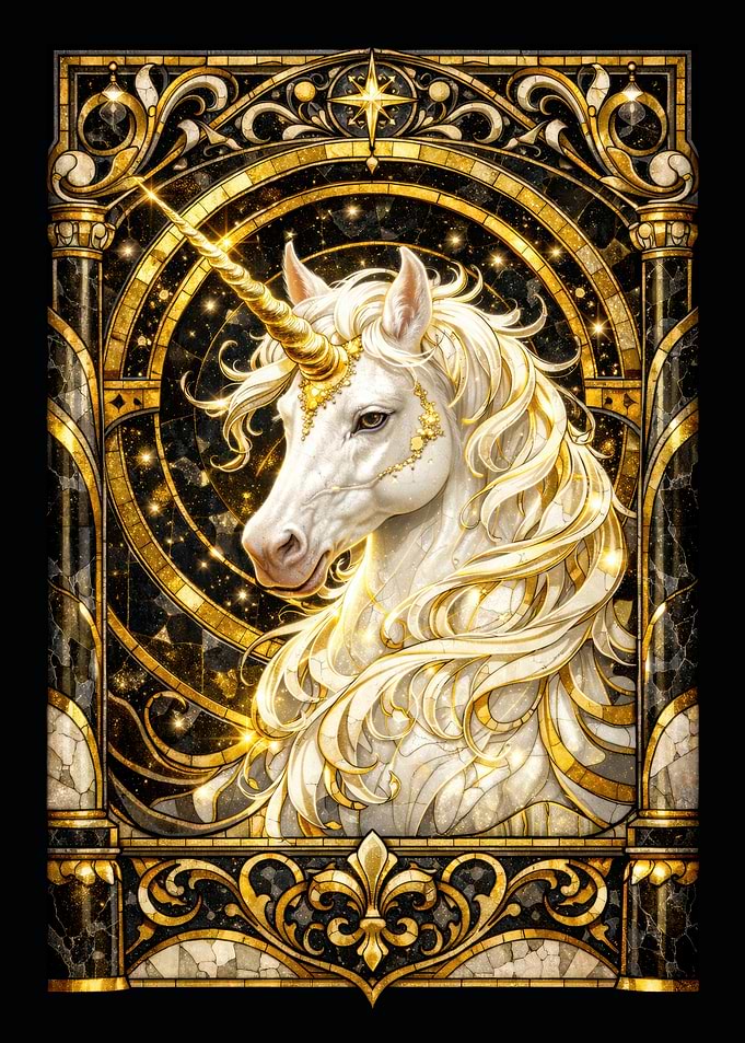 Majestic Unicorn in Stained Glass