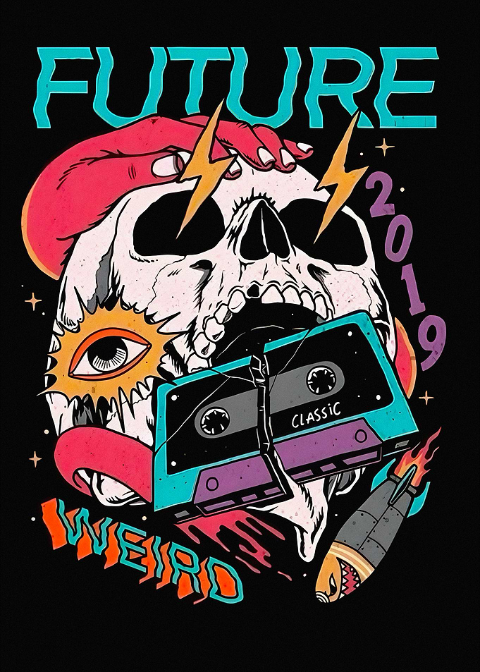 Retro Future Skull Cassette Tape Art