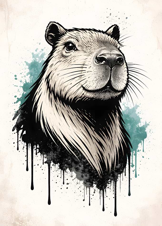Capybara Portrait with Splatter Art