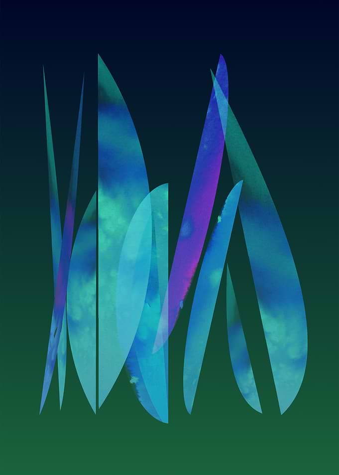 Abstract Blue and Green Leaf-like Shapes