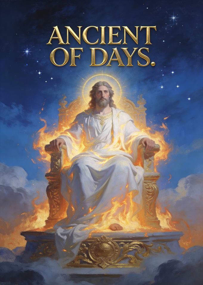 Jesus on Throne with Flames