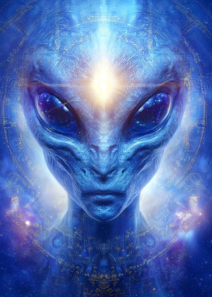 Blue Alien with Cosmic Eyes