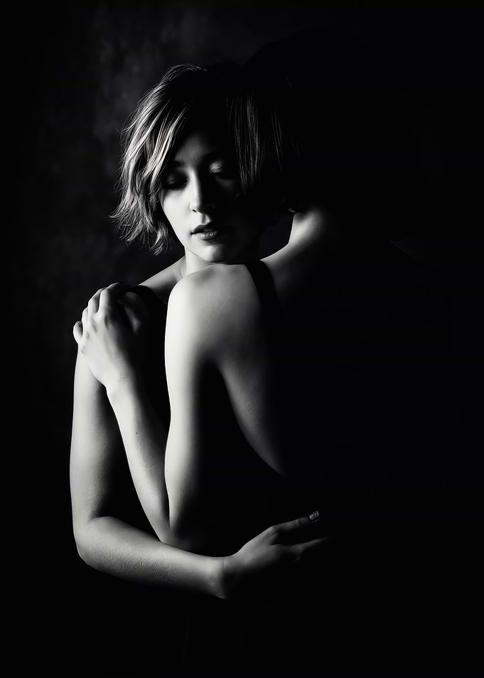 Dramatic Black and White Lesbian Embrace