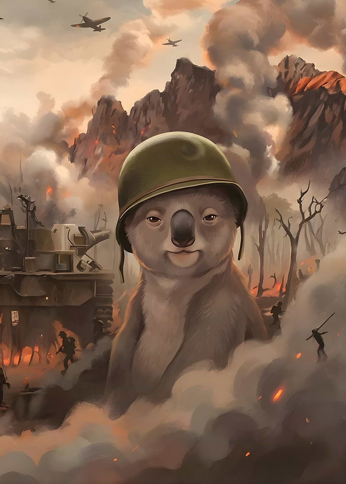 Koala Soldier in War Zone