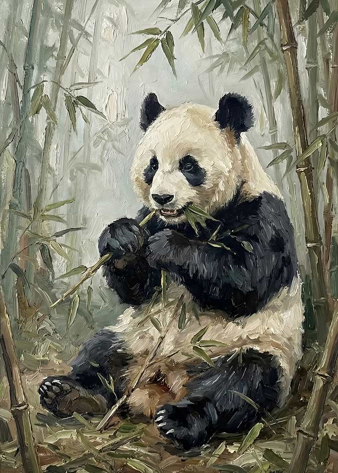 Panda Eating Bamboo in Forest