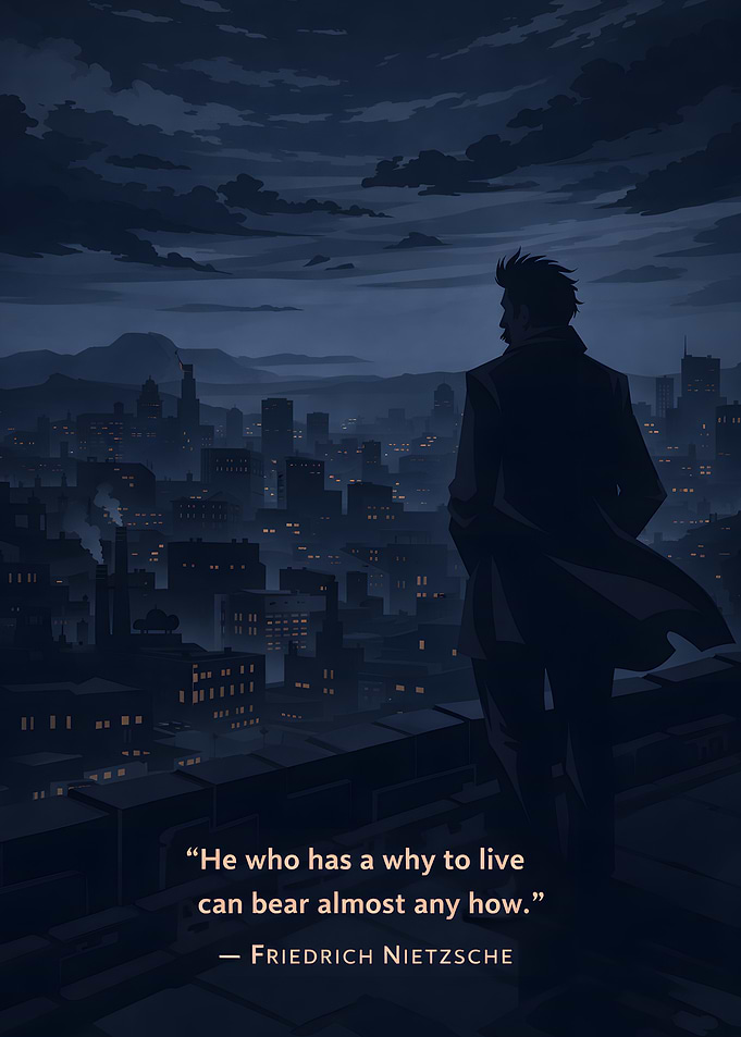 Man overlooking city at night