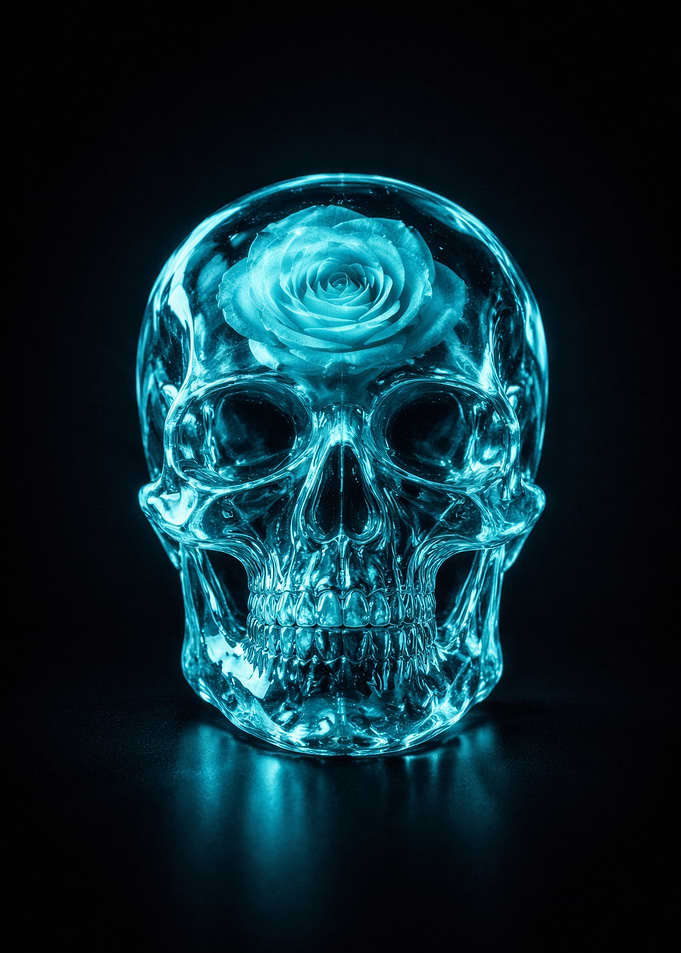 Crystal Skull with Blue Rose