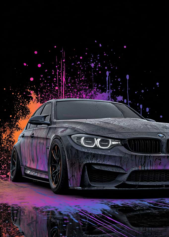 Graffiti BMW M3 on Black Background