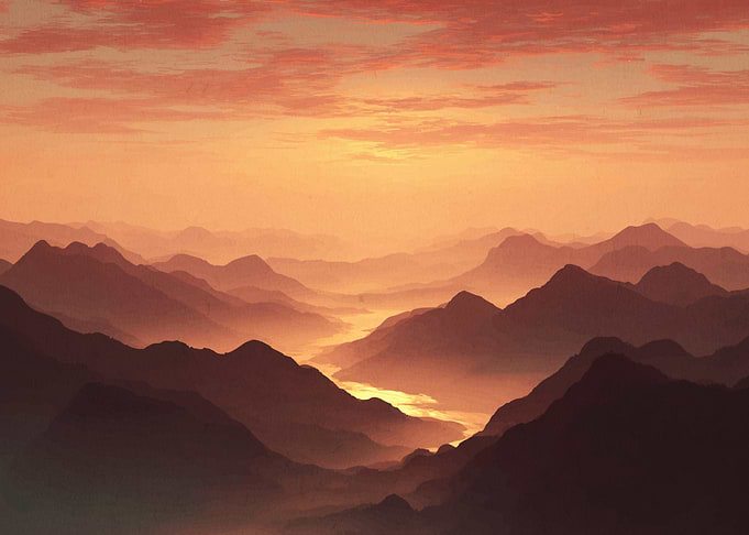 Misty Mountain Sunrise Over River