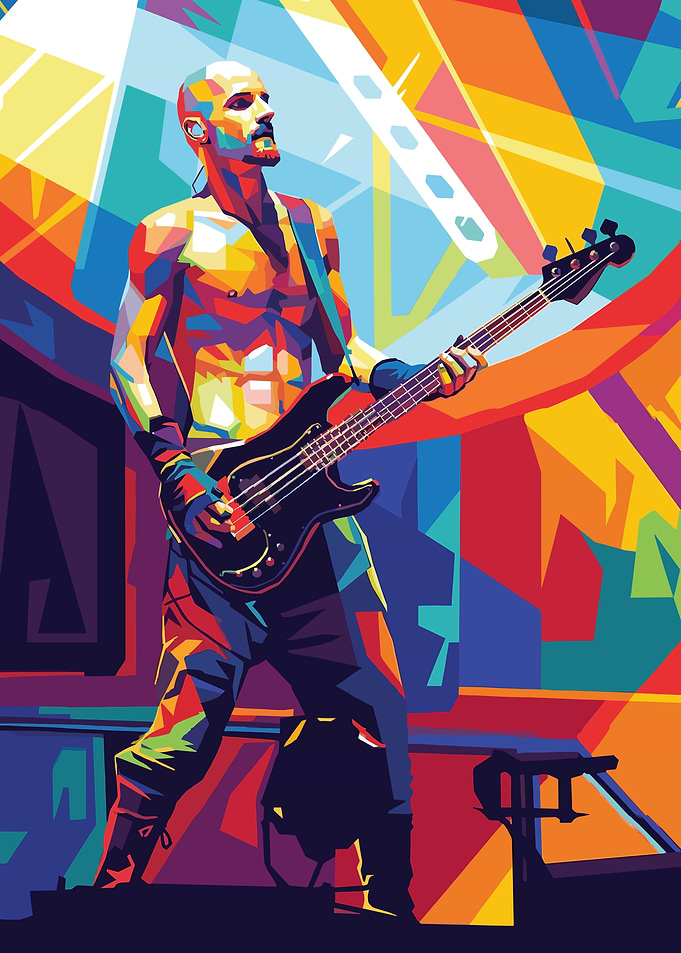 Flea Playing Bass Guitar in Pop Art Style