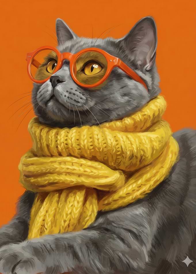 Cat Wearing Glasses and Scarf