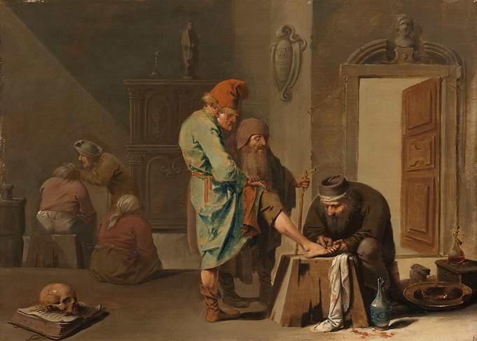 Medical Scene with Figures and Skull