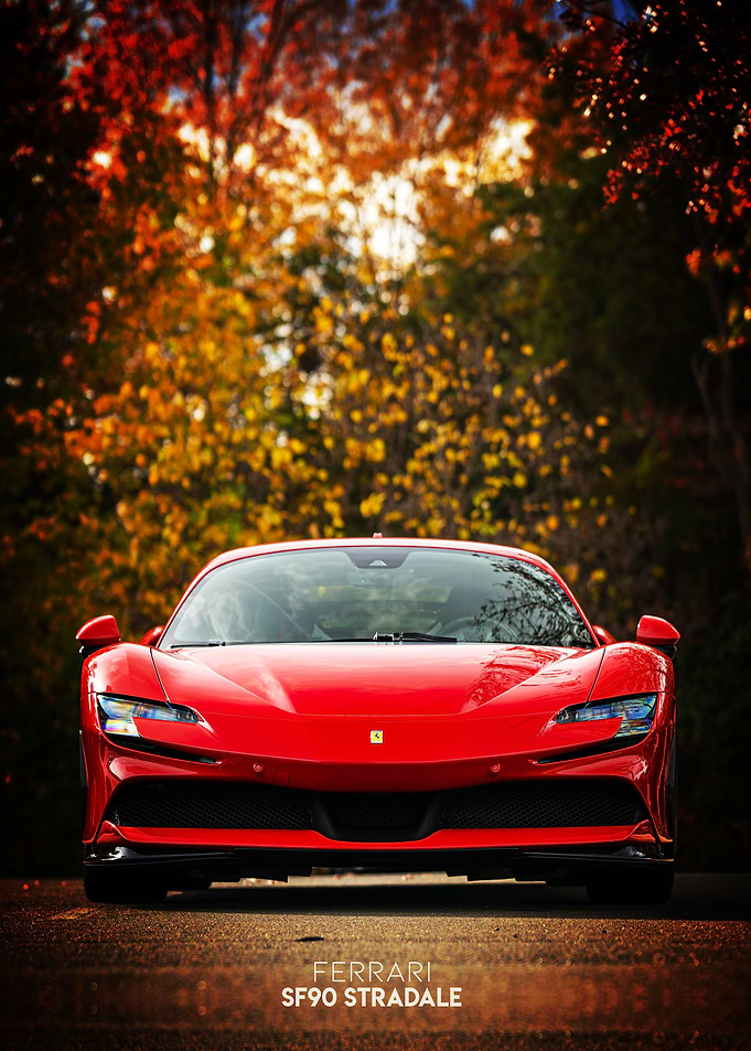 Red Ferrari SF90 Stradale in Autumn Poster