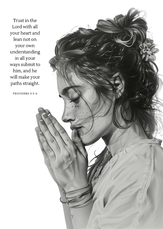Woman Praying with Bible Verse