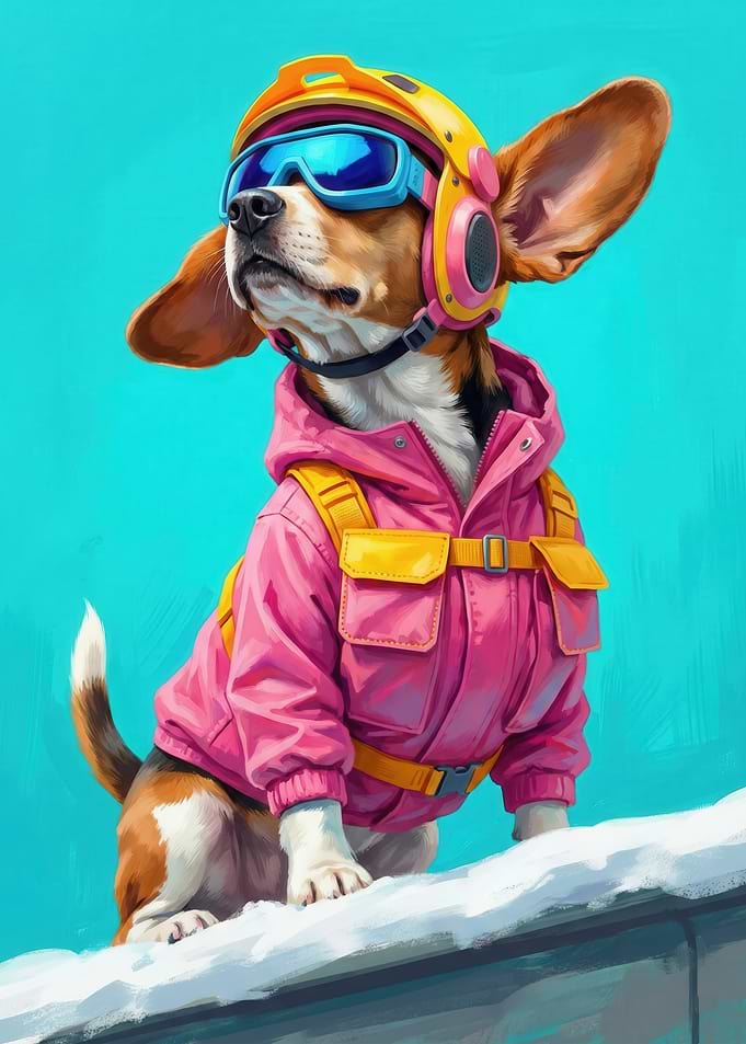 Beagle Dog in Ski Gear