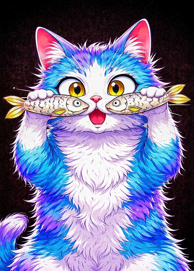 Cute Cat Holding Fish