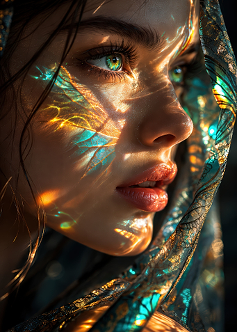 Woman with Light Reflections on Face