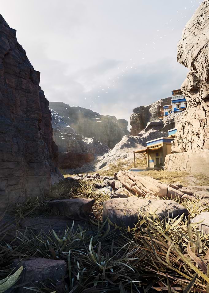 Ancient ruins in a rocky canyon