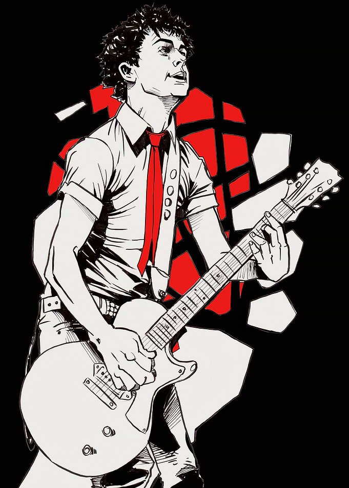 Punk Rock Guitarist with Red Tie