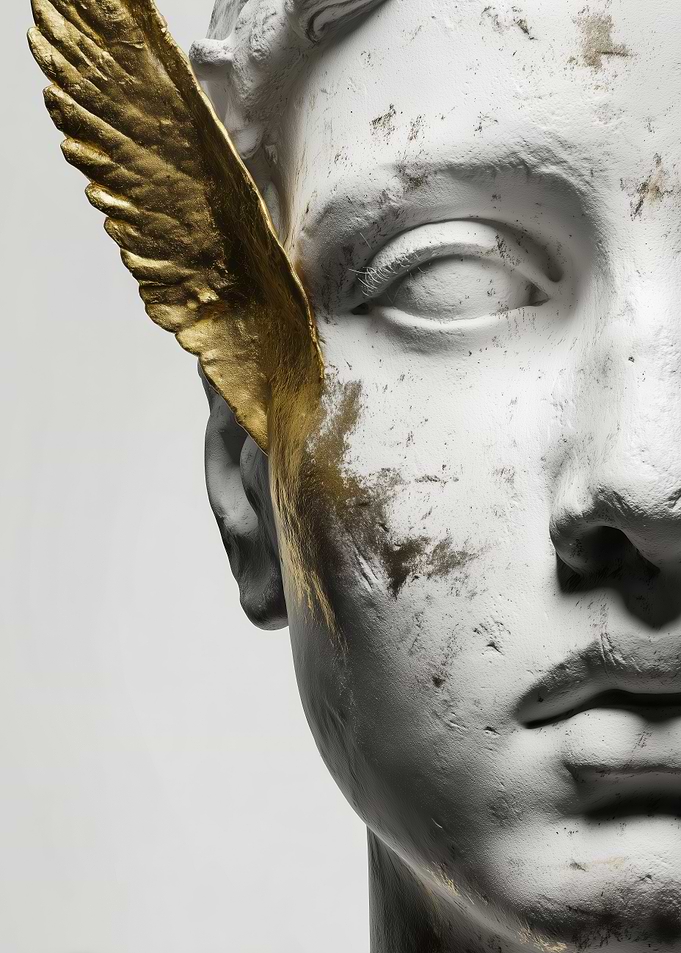 Golden Marble Wing Minimal Sculpture