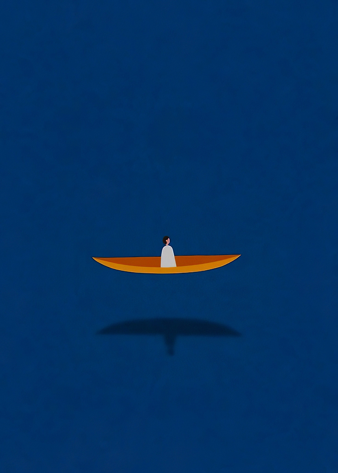 Person in a boat with shadow