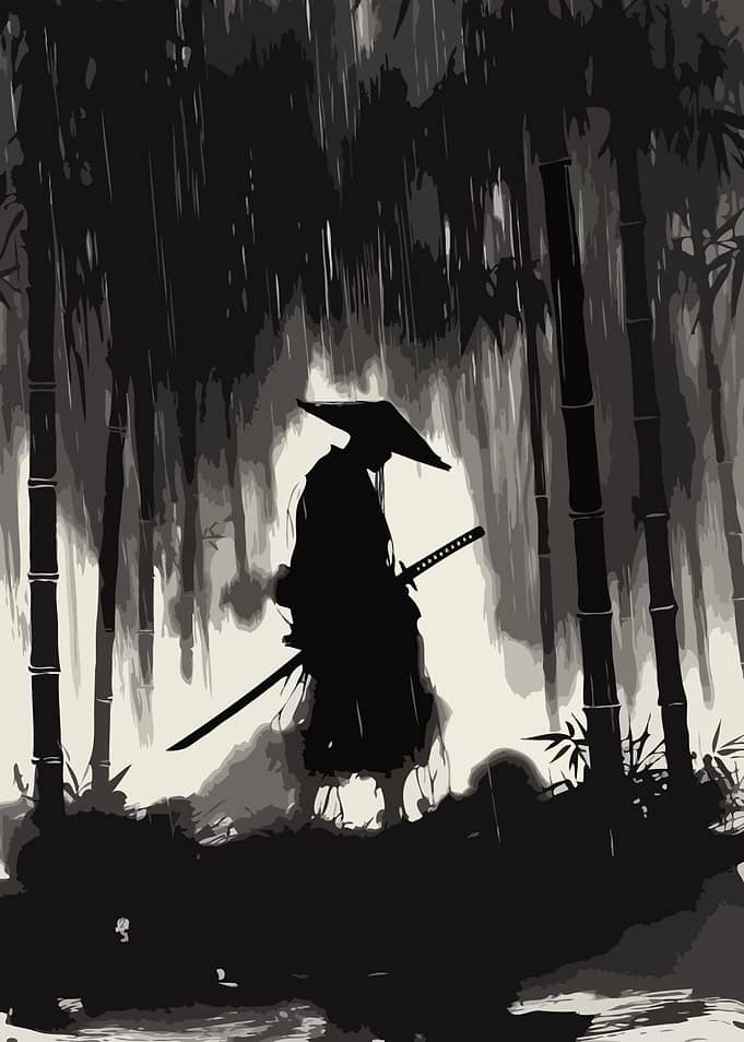 Samurai in the Rain Silhouette Art