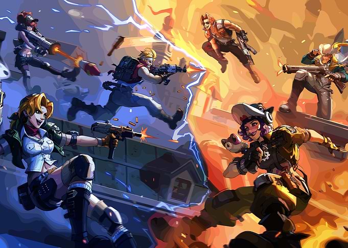 Action-packed battle scene with female characters