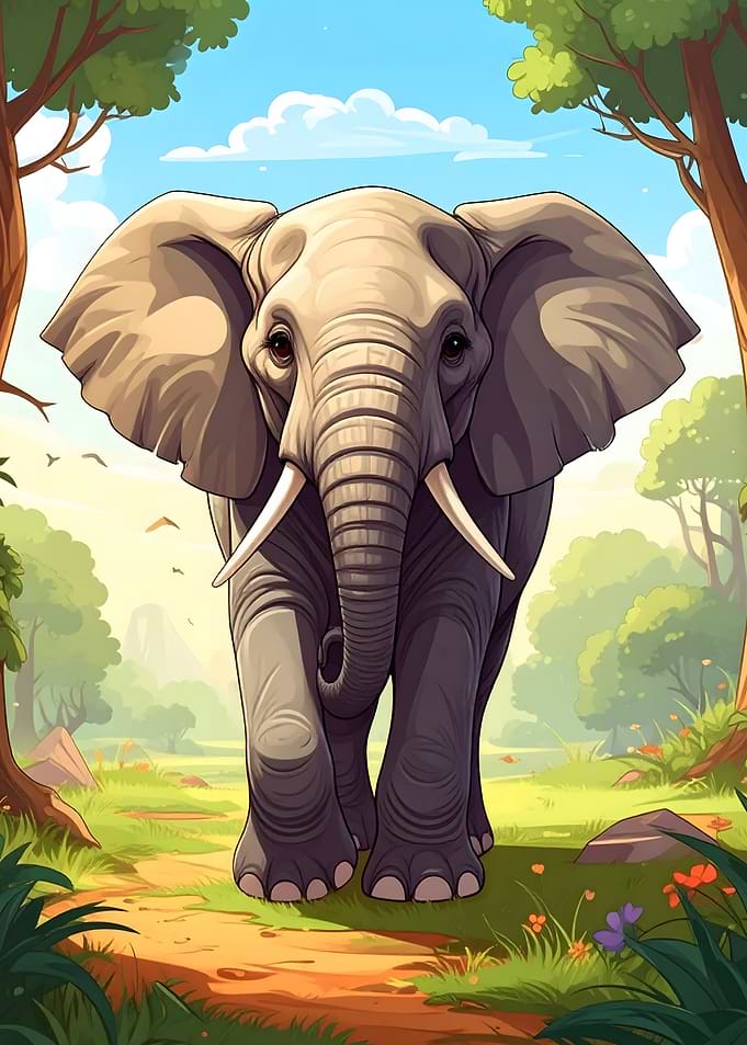 Elephant walking in a forest Illustration
