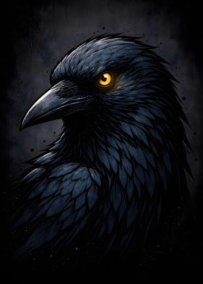 Dark Raven with Glowing Eyes