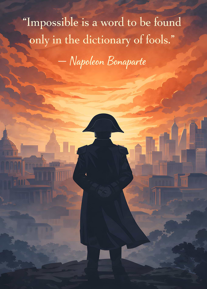 Napoleon Bonaparte Quote Over Cityscape