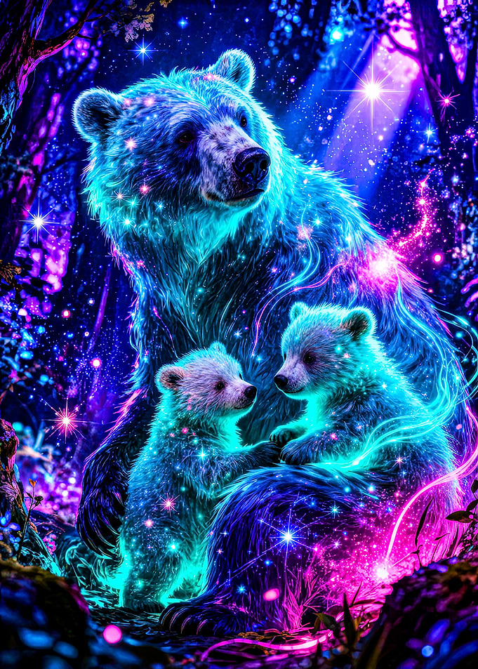Cosmic Bears in Enchanted Forest