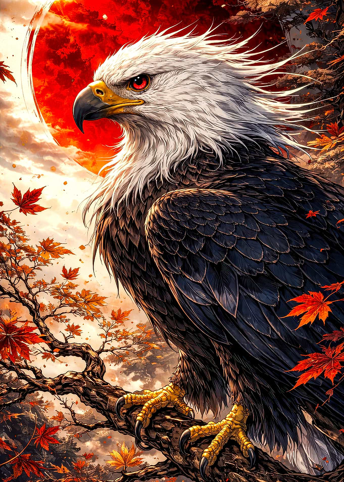 Majestic Eagle with Red Moon