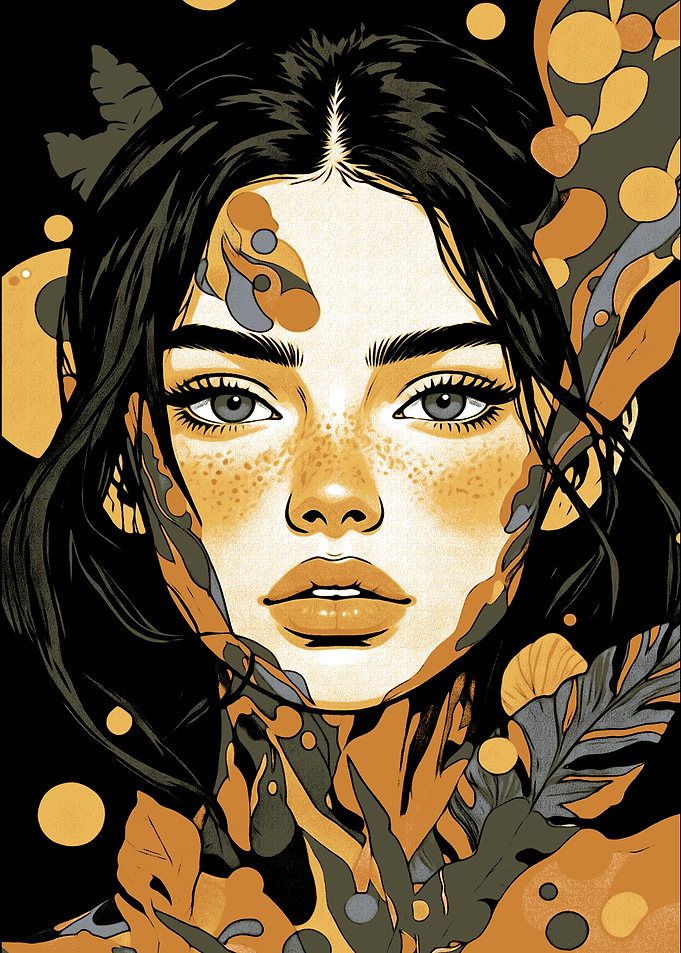 Abstract Portrait of a Woman with Floral Elements