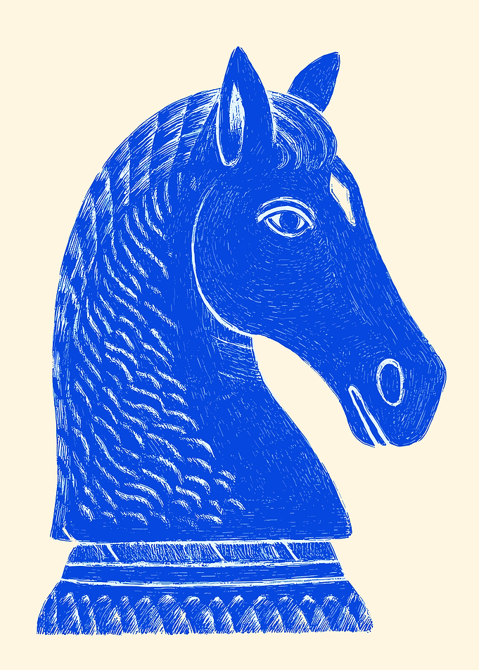 Blue Chess Knight Illustration