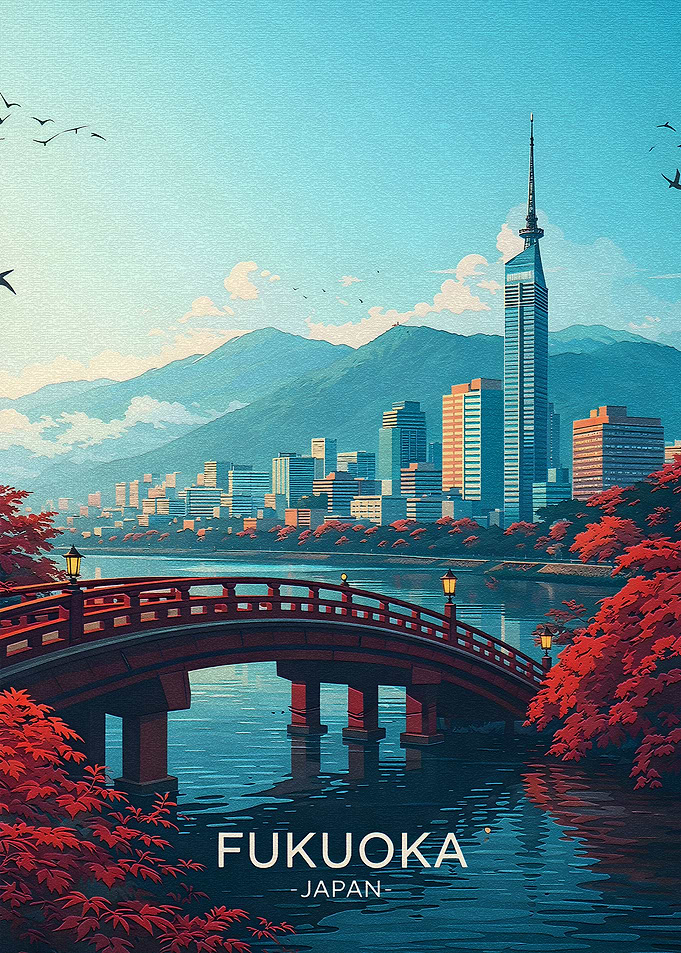 Fukuoka Cityscape with Bridge