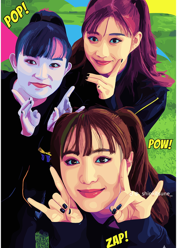 Three girls with comic book style
