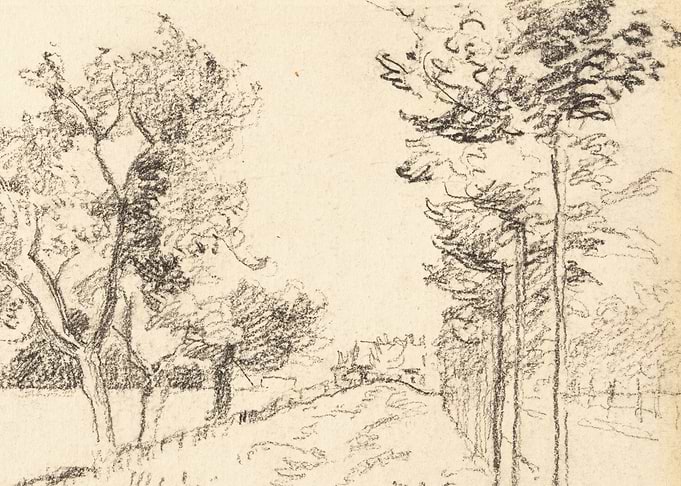 Sketch of a Country Road with Trees and Houses