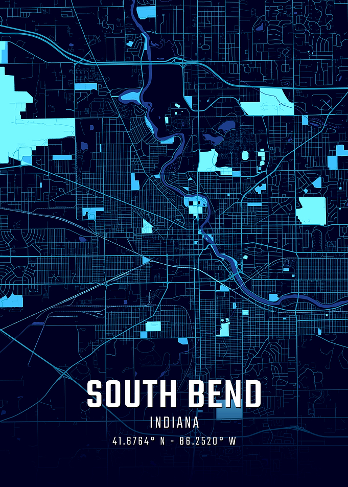 South Bend Indiana Midnight City Map