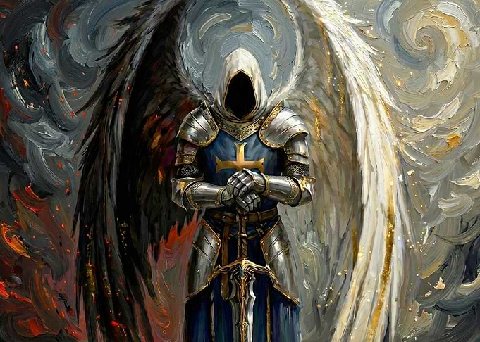 Angelic Knight with Fiery and Ethereal Wings