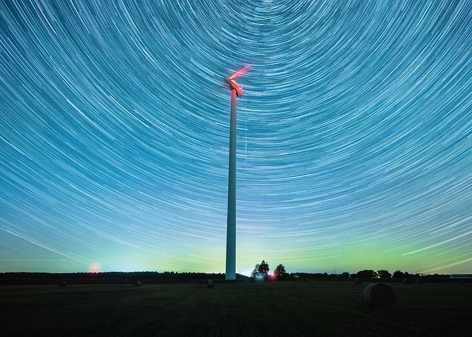 Wind Turbine Under Star Trails