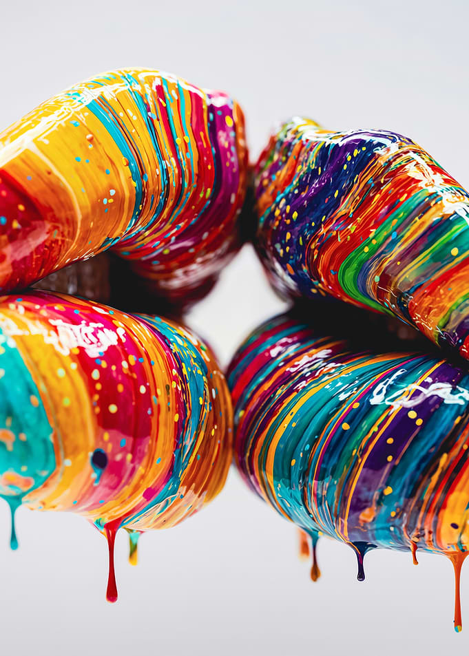 Glossy rainbow paint dripping lips
