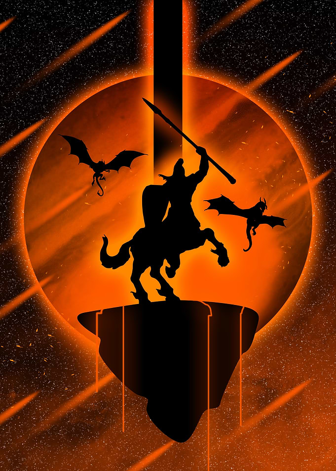Centaur Warrior Battling Dragons