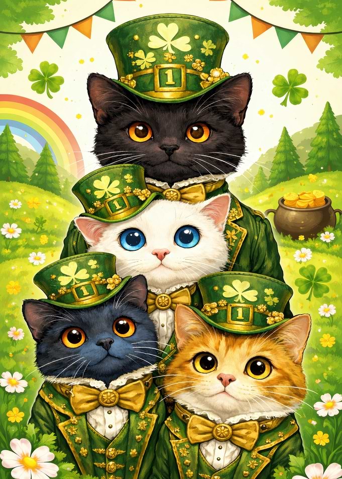 St. Patrick's Day Cats in Green Outfits