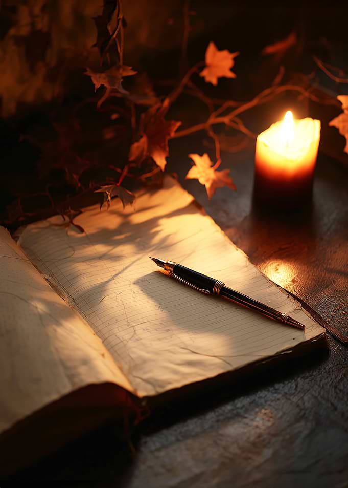 Candlelit Writing Scene