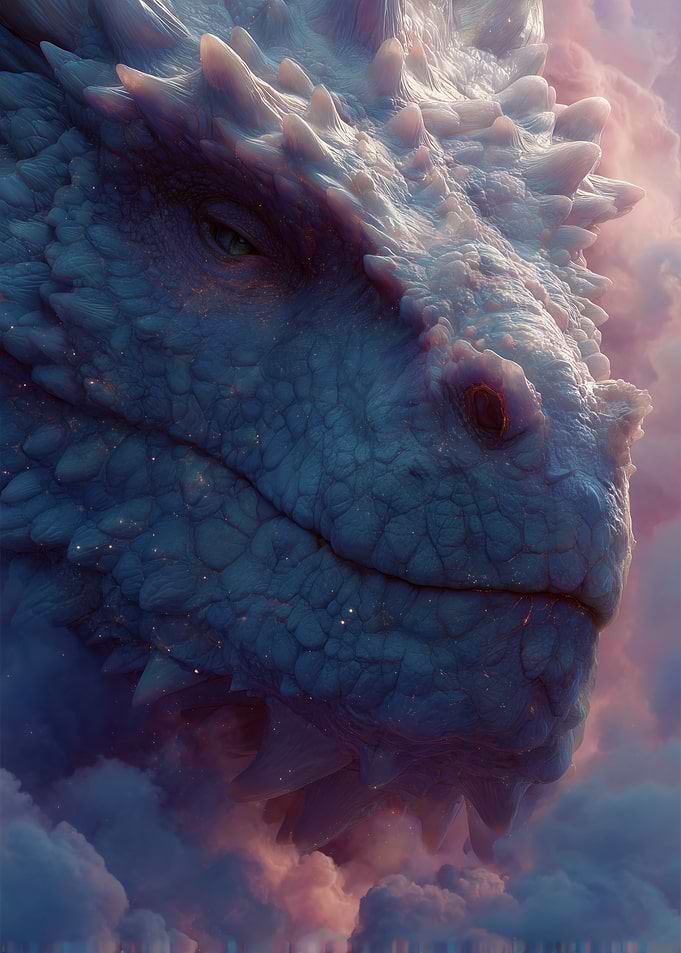 Majestic White Dragon in Clouds
